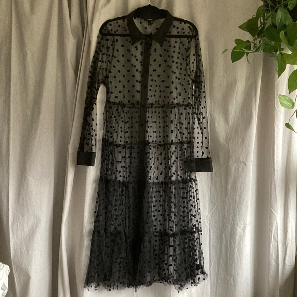 Torrid Size 2 Black Polkadot Mesh Tier Dress/Duster